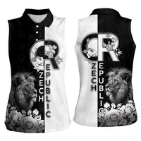 Czech Republic Women Sleeveless Polo Shirt White Lion With Rose - Wonder Print Shop