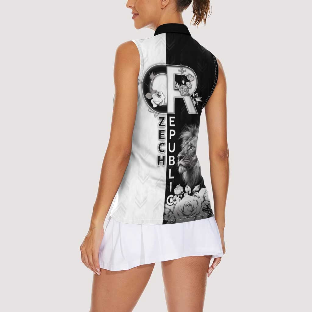 Czech Republic Women Sleeveless Polo Shirt White Lion With Rose - Wonder Print Shop