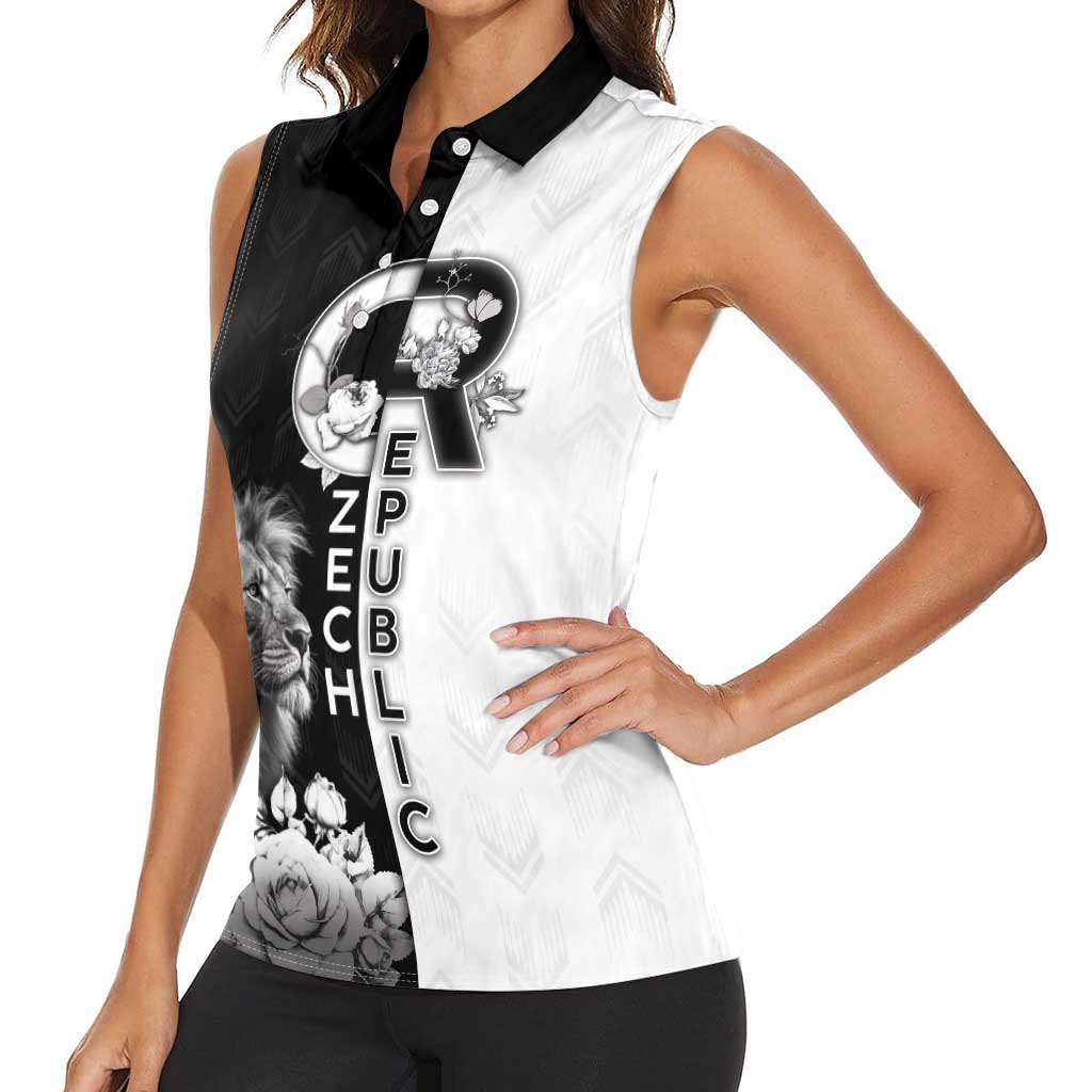 Czech Republic Women Sleeveless Polo Shirt White Lion With Rose - Wonder Print Shop