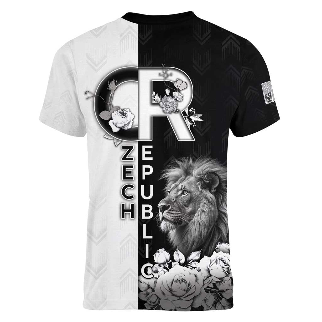Czech Republic Women V-Neck T-Shirt White Lion With Rose - Wonder Print Shop