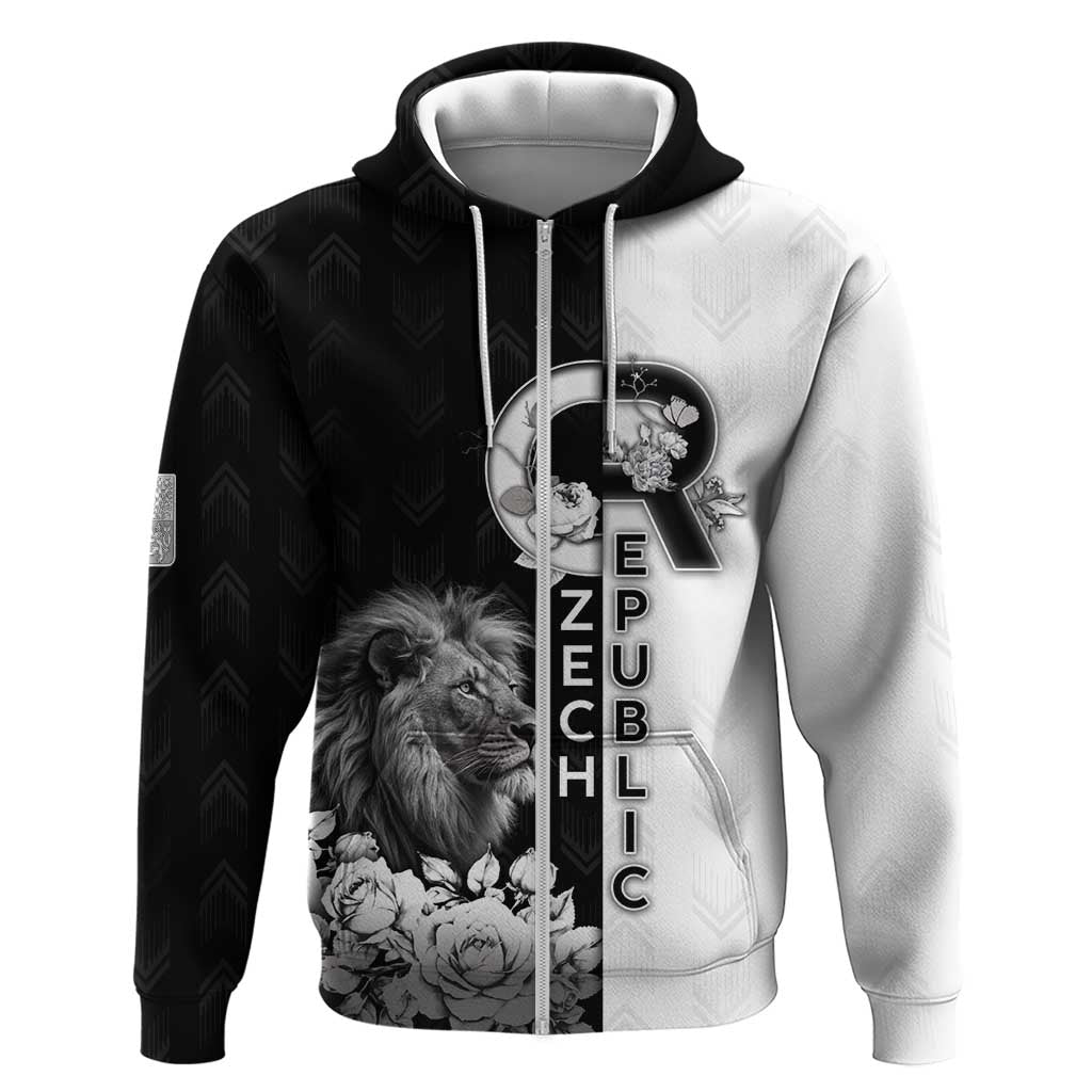 Czech Republic Zip Hoodie White Lion With Rose - Wonder Print Shop