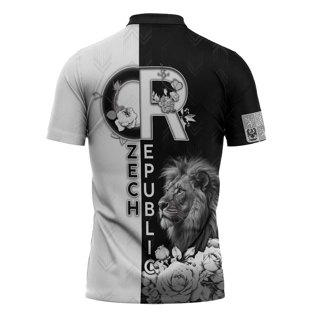 Czech Republic Zipper Polo Shirt White Lion With Rose - Wonder Print Shop