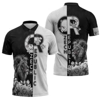 Czech Republic Zipper Polo Shirt White Lion With Rose - Wonder Print Shop