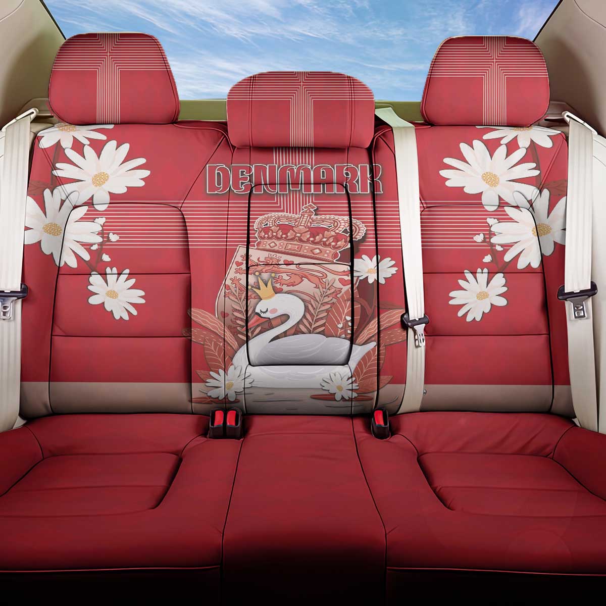 Denmark Back Car Seat Cover Mute Swan With Symbol - Wonder Print Shop