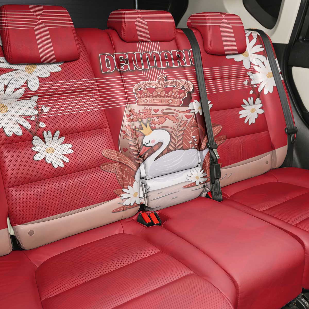 Denmark Back Car Seat Cover Mute Swan With Symbol - Wonder Print Shop