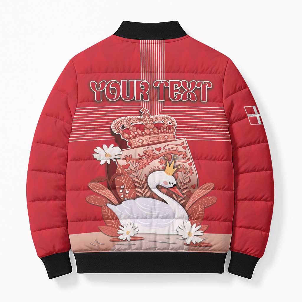 Personalized Denmark Bomber Puffer Jacket Mute Swan With Symbol - Wonder Print Shop