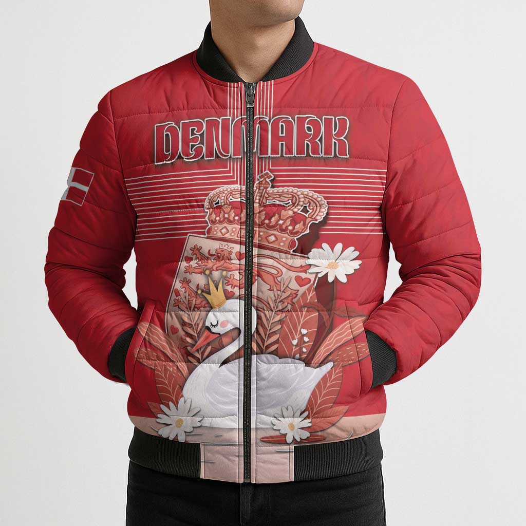 Personalized Denmark Bomber Puffer Jacket Mute Swan With Symbol - Wonder Print Shop