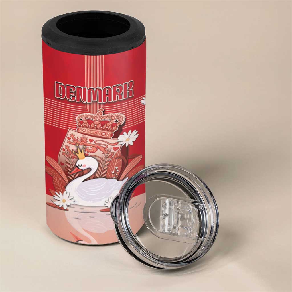 Personalized Denmark 4 in 1 Can Cooler Tumbler Mute Swan With Symbol - Wonder Print Shop