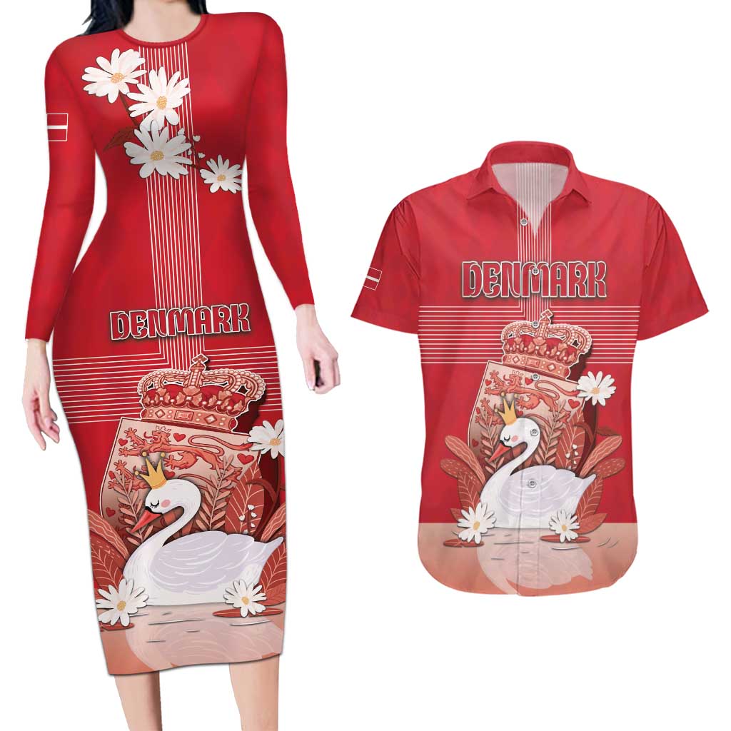 Personalized Denmark Couples Matching Long Sleeve Bodycon Dress and Hawaiian Shirt Mute Swan With Symbol - Wonder Print Shop