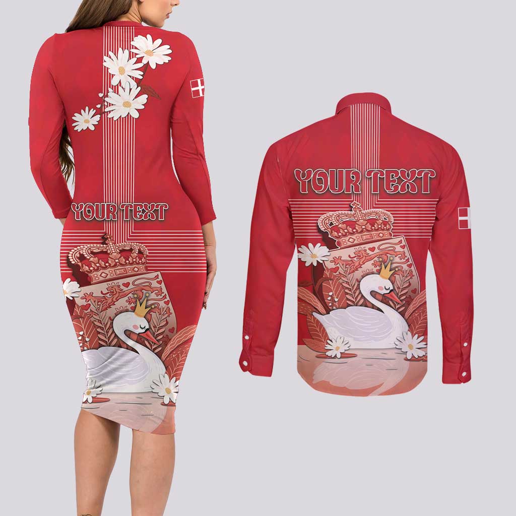 Personalized Denmark Couples Matching Long Sleeve Bodycon Dress and Long Sleeve Button Shirt Mute Swan With Symbol - Wonder Print Shop
