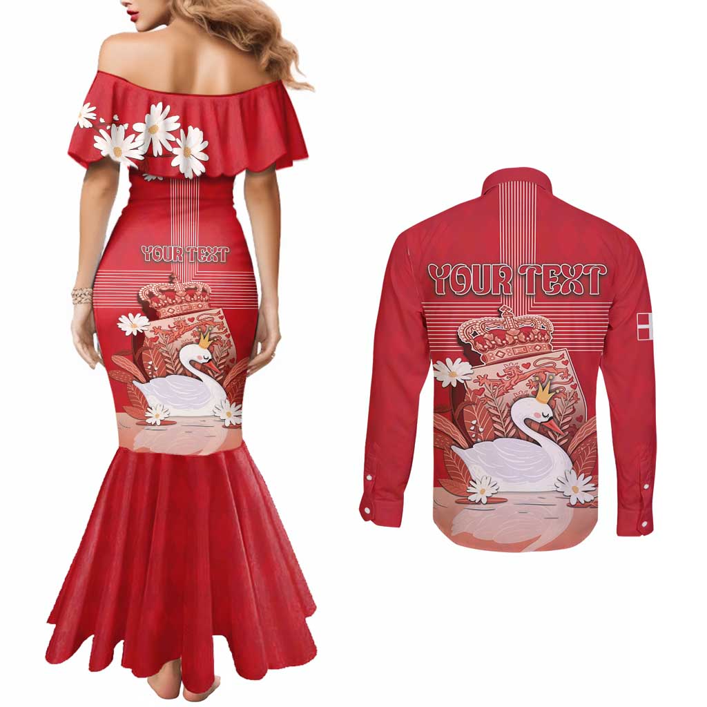 Personalized Denmark Couples Matching Mermaid Dress and Long Sleeve Button Shirt Mute Swan With Symbol - Wonder Print Shop