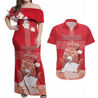 Personalized Denmark Couples Matching Off Shoulder Maxi Dress and Hawaiian Shirt Mute Swan With Symbol - Wonder Print Shop