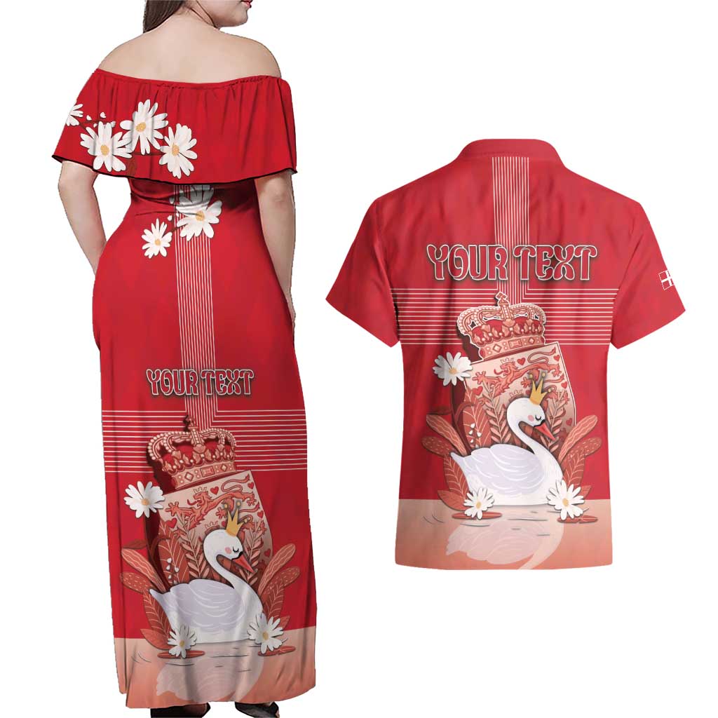 Personalized Denmark Couples Matching Off Shoulder Maxi Dress and Hawaiian Shirt Mute Swan With Symbol - Wonder Print Shop