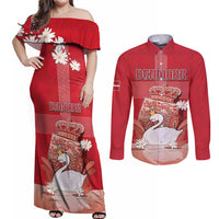 Personalized Denmark Couples Matching Off Shoulder Maxi Dress and Long Sleeve Button Shirt Mute Swan With Symbol - Wonder Print Shop