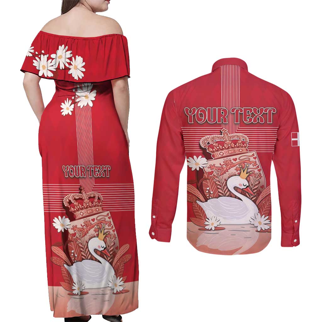 Personalized Denmark Couples Matching Off Shoulder Maxi Dress and Long Sleeve Button Shirt Mute Swan With Symbol - Wonder Print Shop