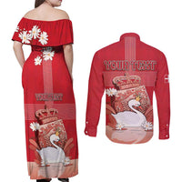 Personalized Denmark Couples Matching Off Shoulder Maxi Dress and Long Sleeve Button Shirt Mute Swan With Symbol - Wonder Print Shop