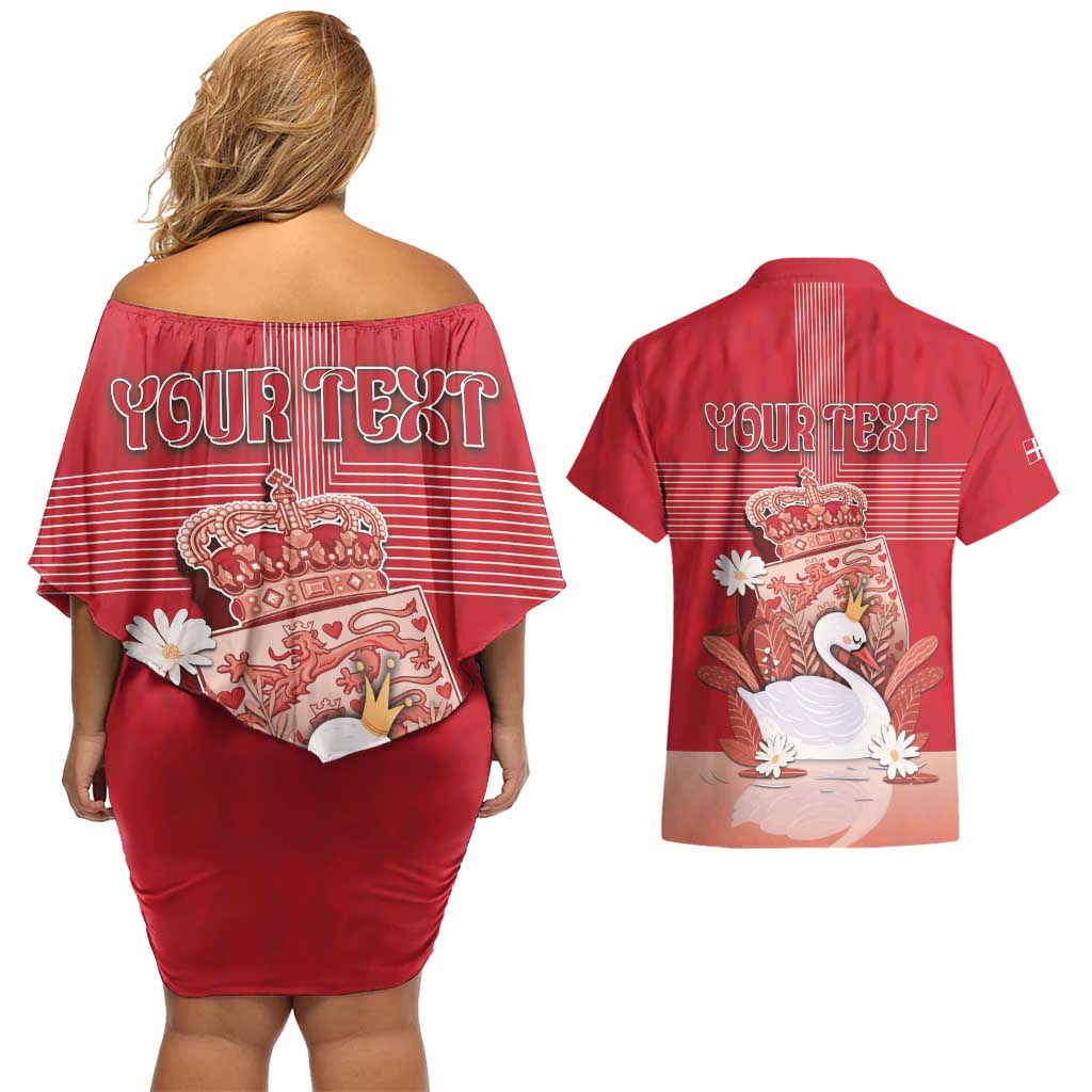 Personalized Denmark Couples Matching Off Shoulder Short Dress and Hawaiian Shirt Mute Swan With Symbol - Wonder Print Shop