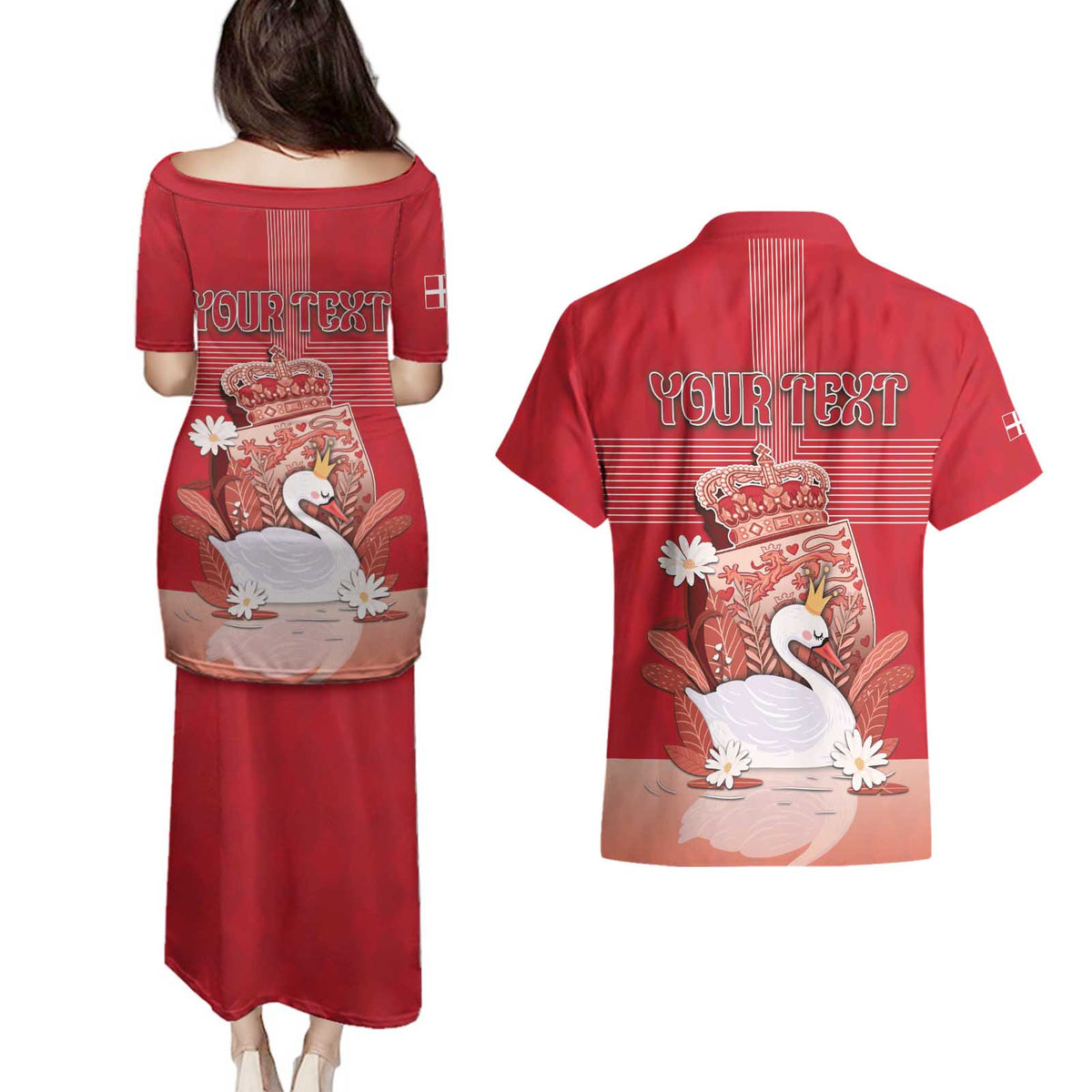 Personalized Denmark Couples Matching Puletasi and Hawaiian Shirt Mute Swan With Symbol - Wonder Print Shop