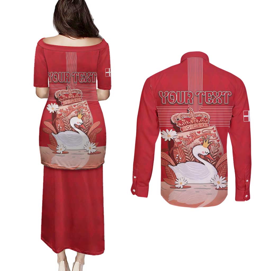Personalized Denmark Couples Matching Puletasi and Long Sleeve Button Shirt Mute Swan With Symbol - Wonder Print Shop