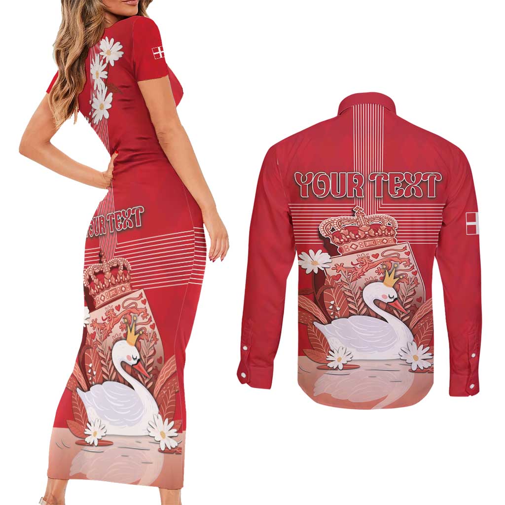 Personalized Denmark Couples Matching Short Sleeve Bodycon Dress and Long Sleeve Button Shirt Mute Swan With Symbol - Wonder Print Shop