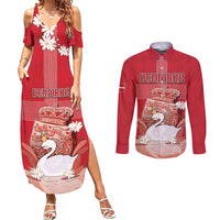 Personalized Denmark Couples Matching Summer Maxi Dress and Long Sleeve Button Shirt Mute Swan With Symbol - Wonder Print Shop