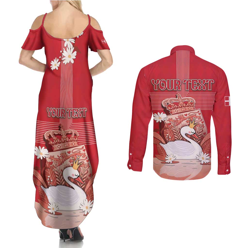 Personalized Denmark Couples Matching Summer Maxi Dress and Long Sleeve Button Shirt Mute Swan With Symbol - Wonder Print Shop