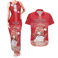 Personalized Denmark Couples Matching Tank Maxi Dress and Hawaiian Shirt Mute Swan With Symbol - Wonder Print Shop