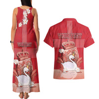 Personalized Denmark Couples Matching Tank Maxi Dress and Hawaiian Shirt Mute Swan With Symbol - Wonder Print Shop