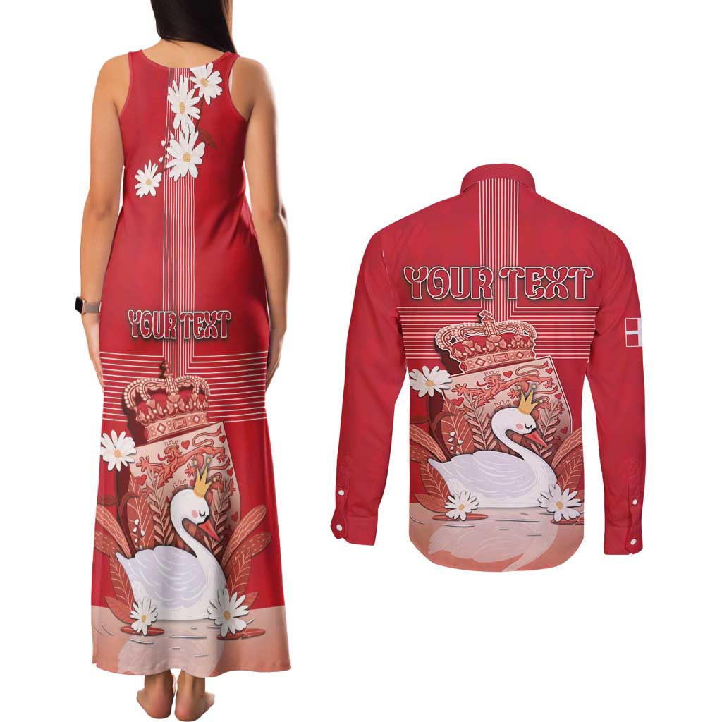 Personalized Denmark Couples Matching Tank Maxi Dress and Long Sleeve Button Shirt Mute Swan With Symbol - Wonder Print Shop