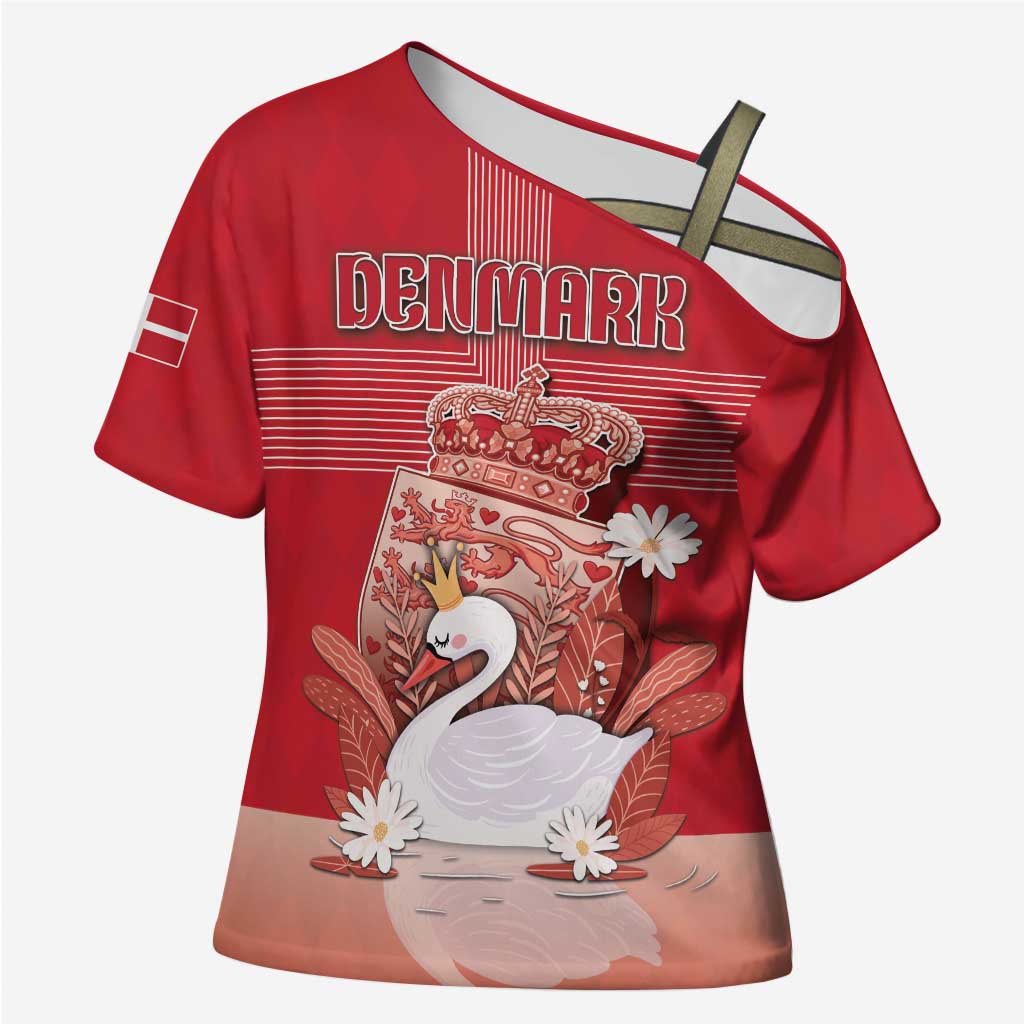 Personalized Denmark Cross Shoulder Shirt Mute Swan With Symbol - Wonder Print Shop