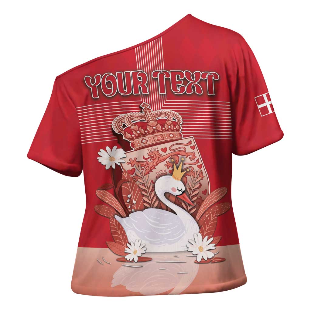 Personalized Denmark Cross Shoulder Shirt Mute Swan With Symbol - Wonder Print Shop