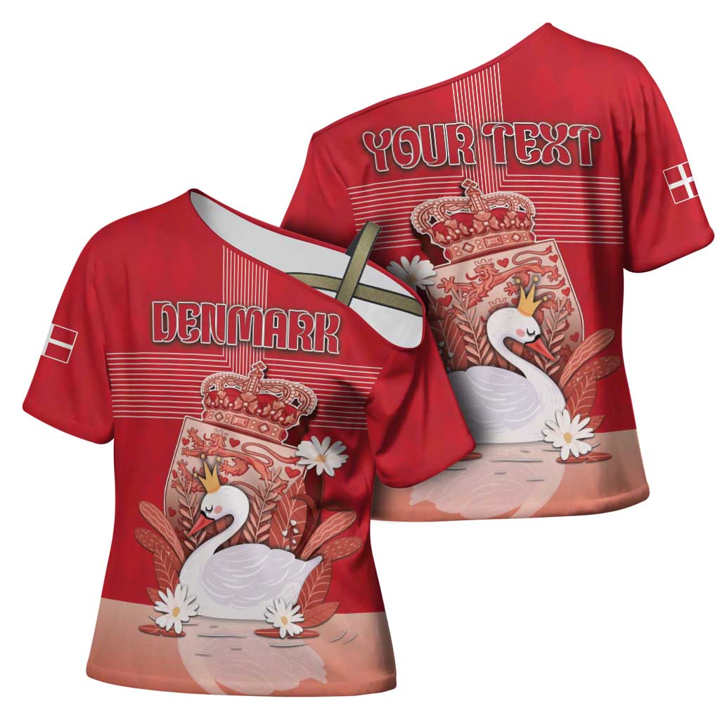 Personalized Denmark Cross Shoulder Shirt Mute Swan With Symbol - Wonder Print Shop