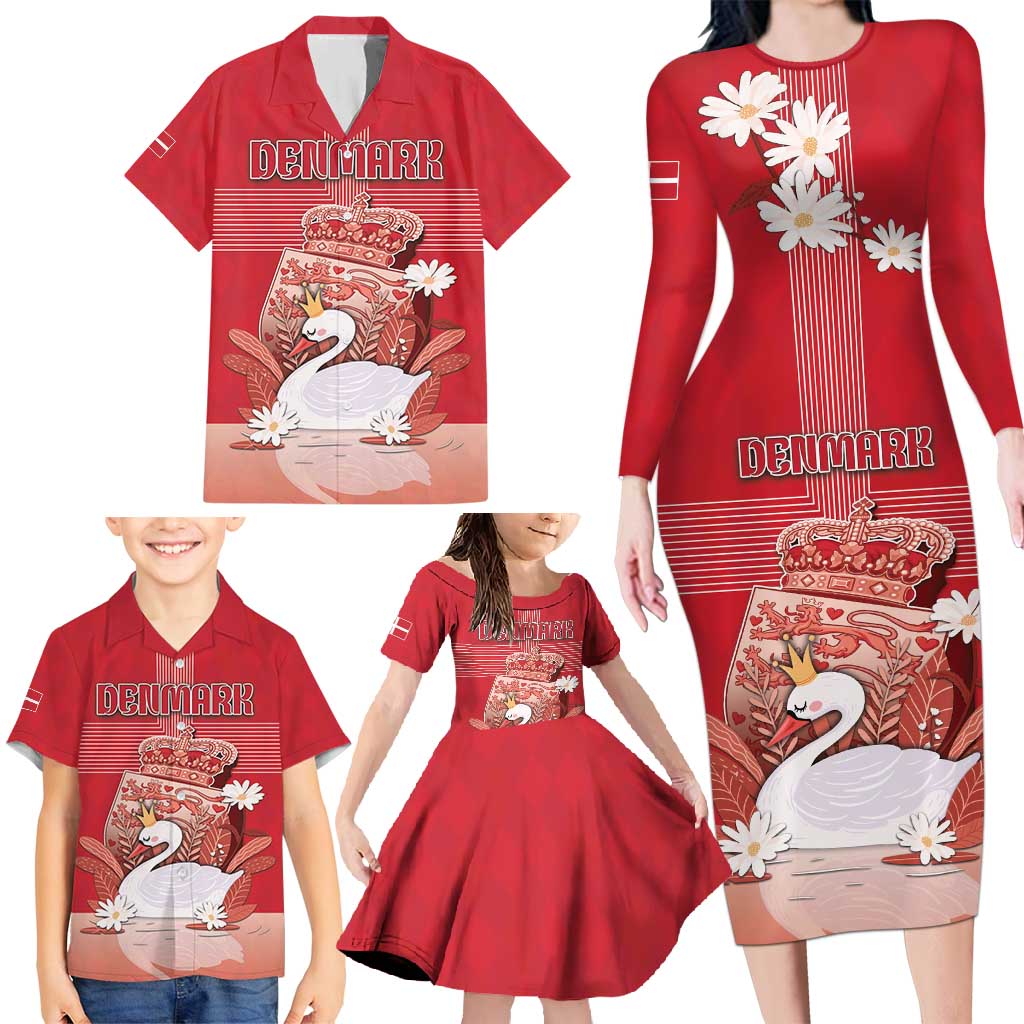 Personalized Denmark Family Matching Long Sleeve Bodycon Dress and Hawaiian Shirt Mute Swan With Symbol - Wonder Print Shop