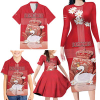 Personalized Denmark Family Matching Long Sleeve Bodycon Dress and Hawaiian Shirt Mute Swan With Symbol - Wonder Print Shop