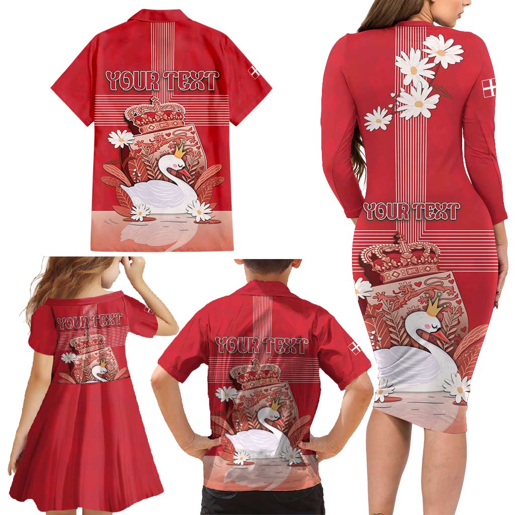 Personalized Denmark Family Matching Long Sleeve Bodycon Dress and Hawaiian Shirt Mute Swan With Symbol - Wonder Print Shop