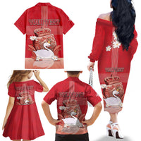 Personalized Denmark Family Matching Off The Shoulder Long Sleeve Dress and Hawaiian Shirt Mute Swan With Symbol - Wonder Print Shop