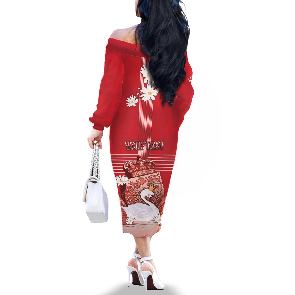 Personalized Denmark Family Matching Off The Shoulder Long Sleeve Dress and Hawaiian Shirt Mute Swan With Symbol - Wonder Print Shop