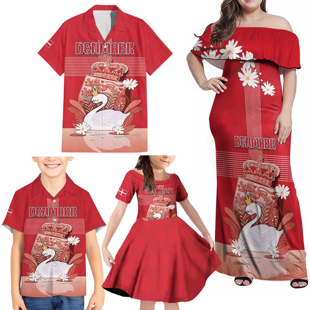 Personalized Denmark Family Matching Off Shoulder Maxi Dress and Hawaiian Shirt Mute Swan With Symbol - Wonder Print Shop