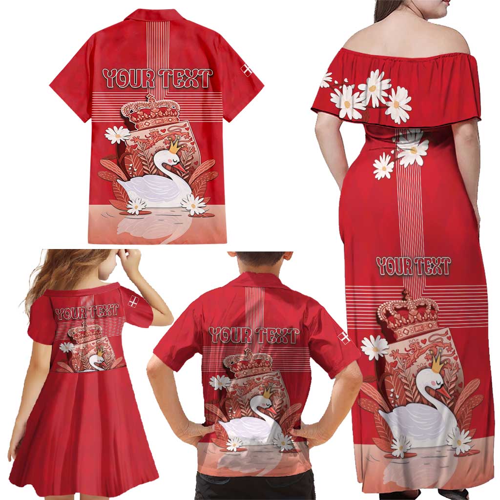 Personalized Denmark Family Matching Off Shoulder Maxi Dress and Hawaiian Shirt Mute Swan With Symbol - Wonder Print Shop