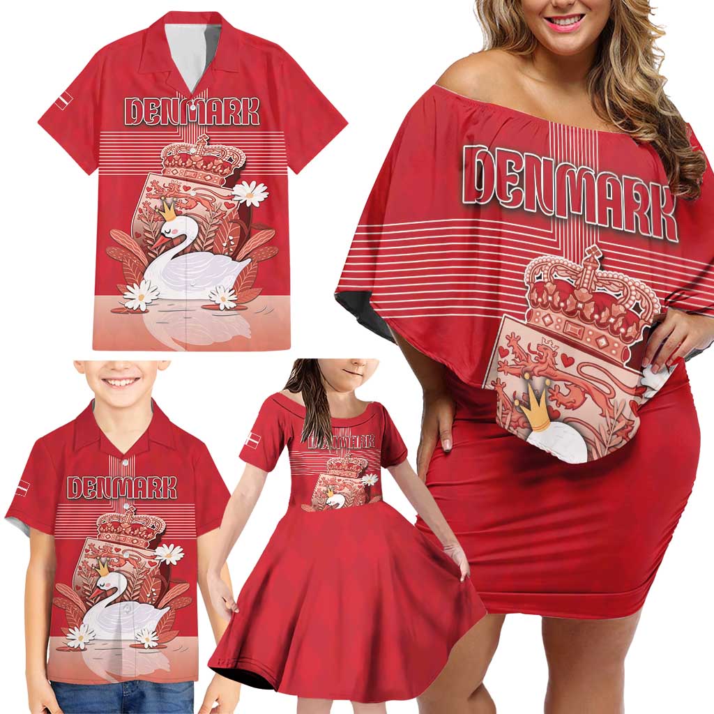 Personalized Denmark Family Matching Off Shoulder Short Dress and Hawaiian Shirt Mute Swan With Symbol - Wonder Print Shop