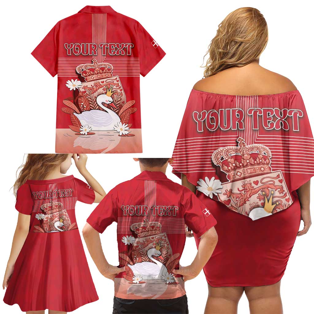 Personalized Denmark Family Matching Off Shoulder Short Dress and Hawaiian Shirt Mute Swan With Symbol - Wonder Print Shop