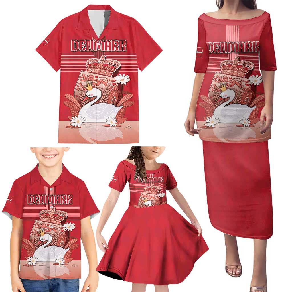 Personalized Denmark Family Matching Puletasi and Hawaiian Shirt Mute Swan With Symbol - Wonder Print Shop