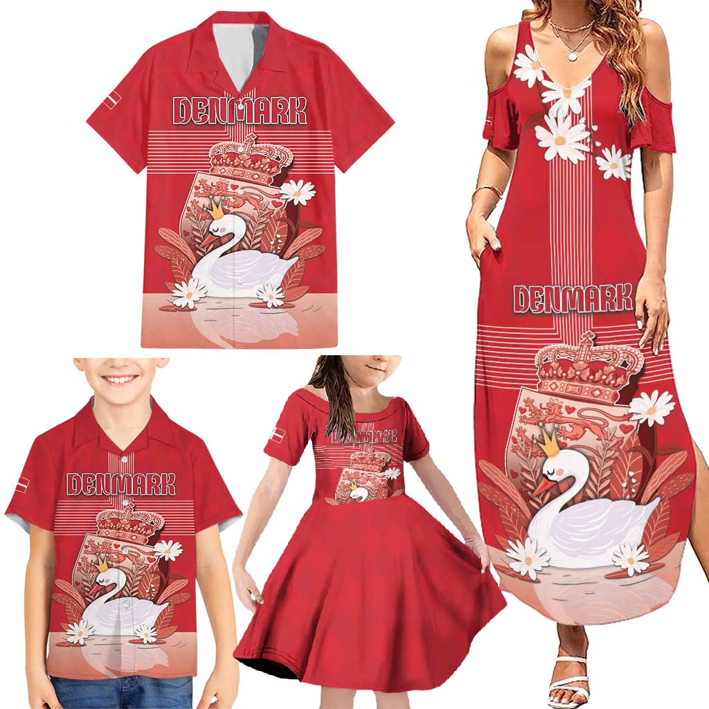 Personalized Denmark Family Matching Summer Maxi Dress and Hawaiian Shirt Mute Swan With Symbol - Wonder Print Shop