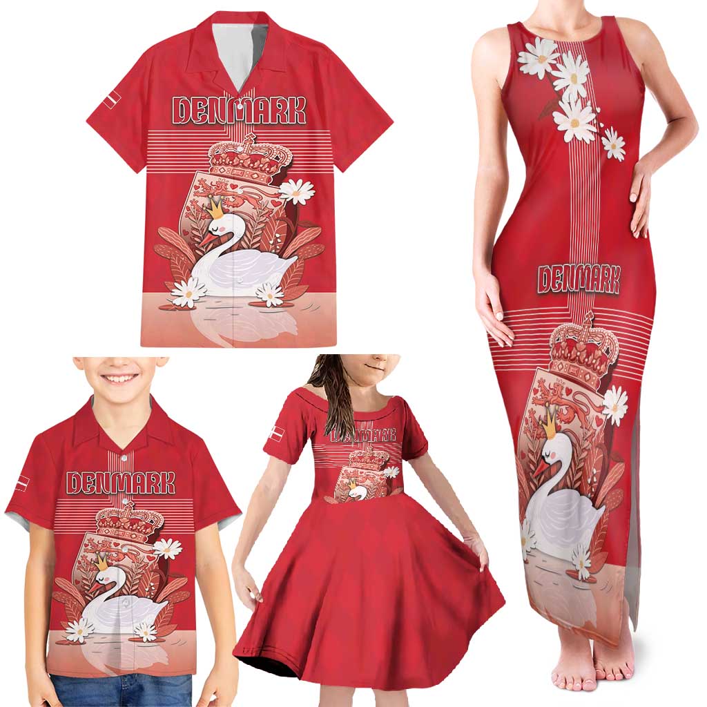 Personalized Denmark Family Matching Tank Maxi Dress and Hawaiian Shirt Mute Swan With Symbol - Wonder Print Shop