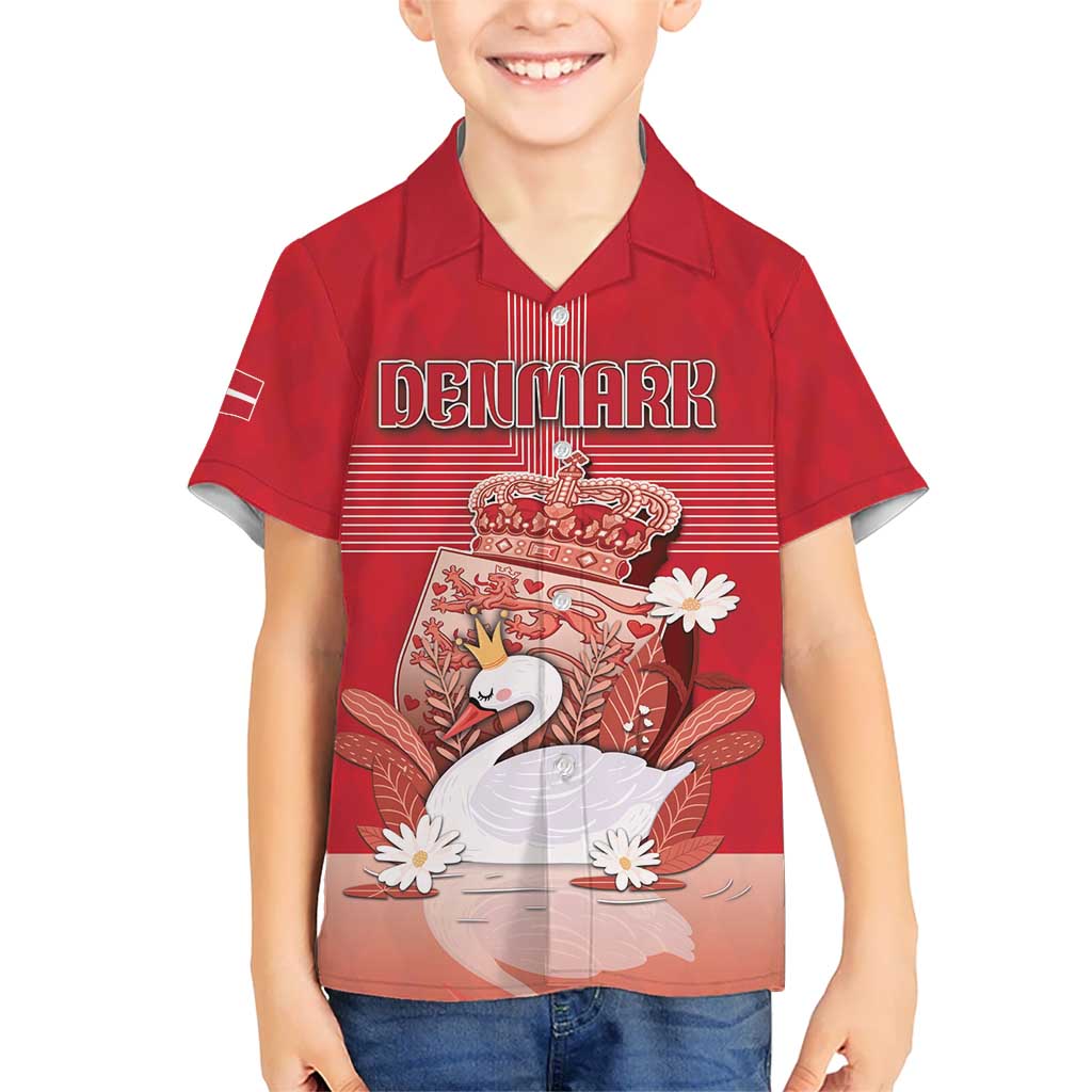 Personalized Denmark Kid Hawaiian Shirt Mute Swan With Symbol - Wonder Print Shop