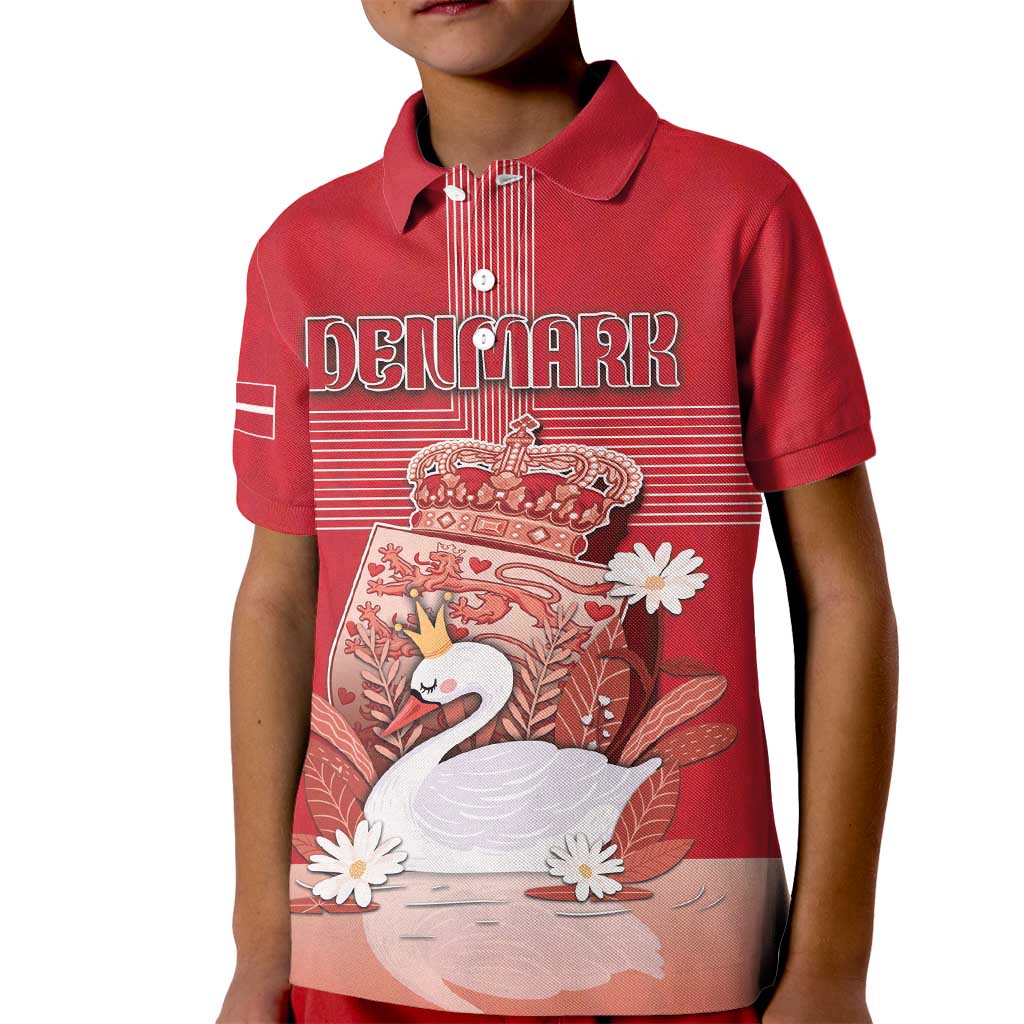Personalized Denmark Kid Polo Shirt Mute Swan With Symbol - Wonder Print Shop