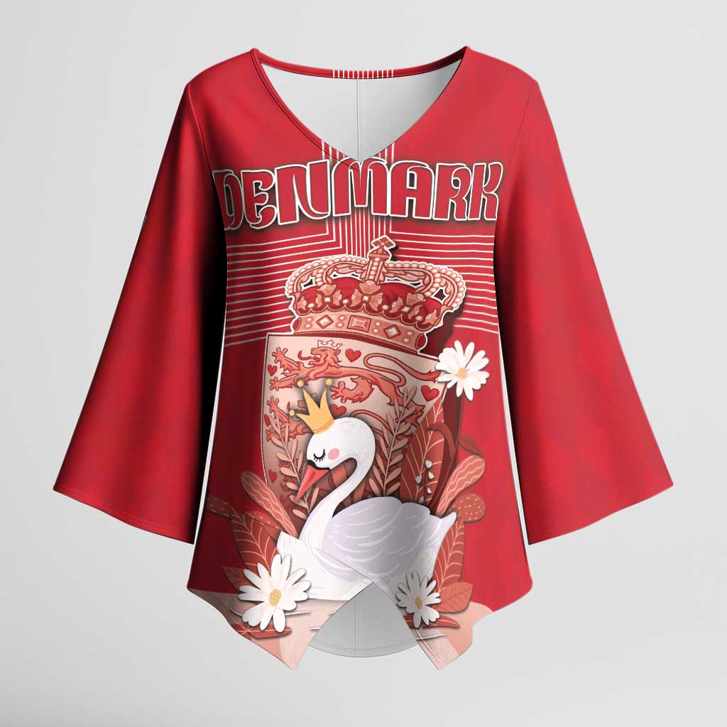 Personalized Denmark Kimono Sleeve Blouse Mute Swan With Symbol - Wonder Print Shop