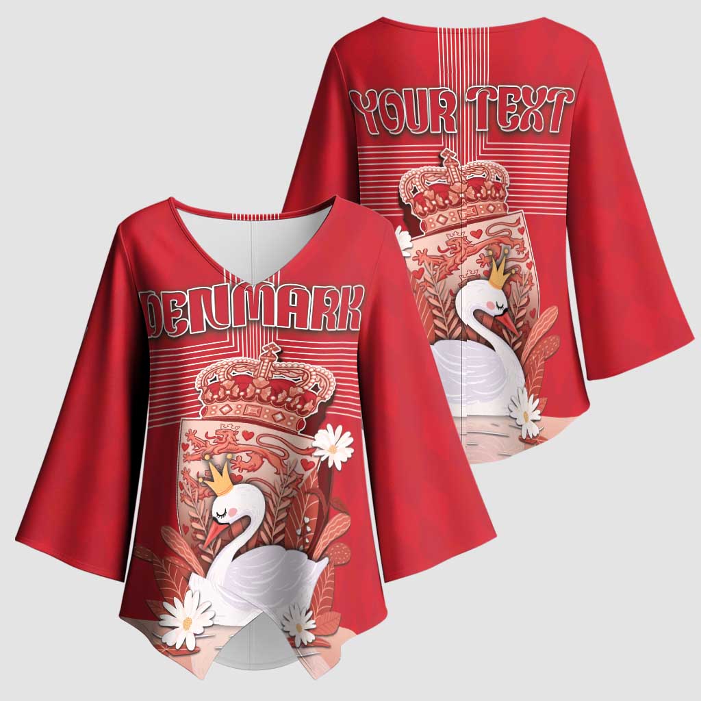Personalized Denmark Kimono Sleeve Blouse Mute Swan With Symbol - Wonder Print Shop