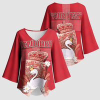 Personalized Denmark Kimono Sleeve Blouse Mute Swan With Symbol - Wonder Print Shop