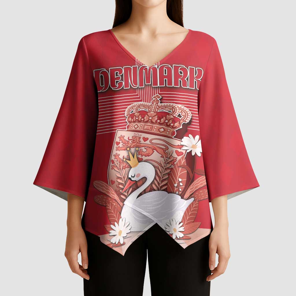 Personalized Denmark Kimono Sleeve Blouse Mute Swan With Symbol - Wonder Print Shop
